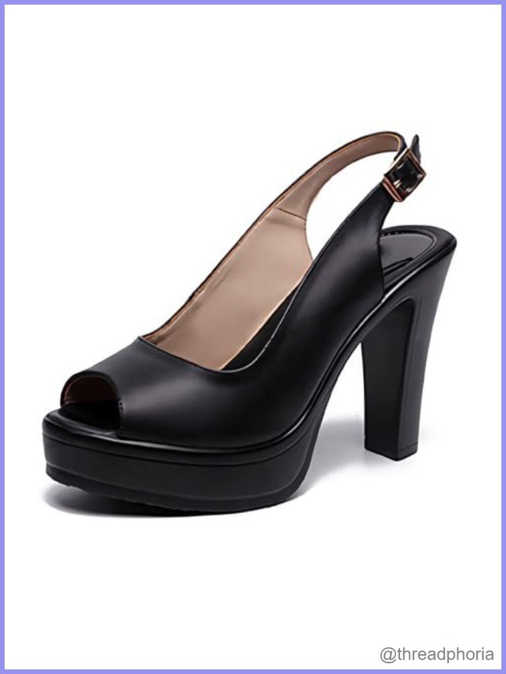 Faux Leather Peep Toe Platform Block Heel Slingback Sandals Ankle Buckle